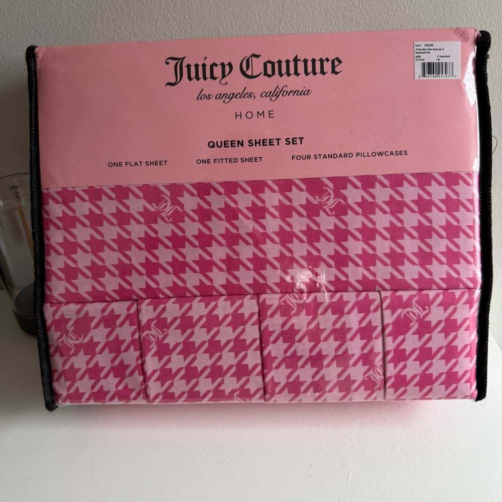 Juicy Couture Pink Houndstooth Bedding Set queen sheets set